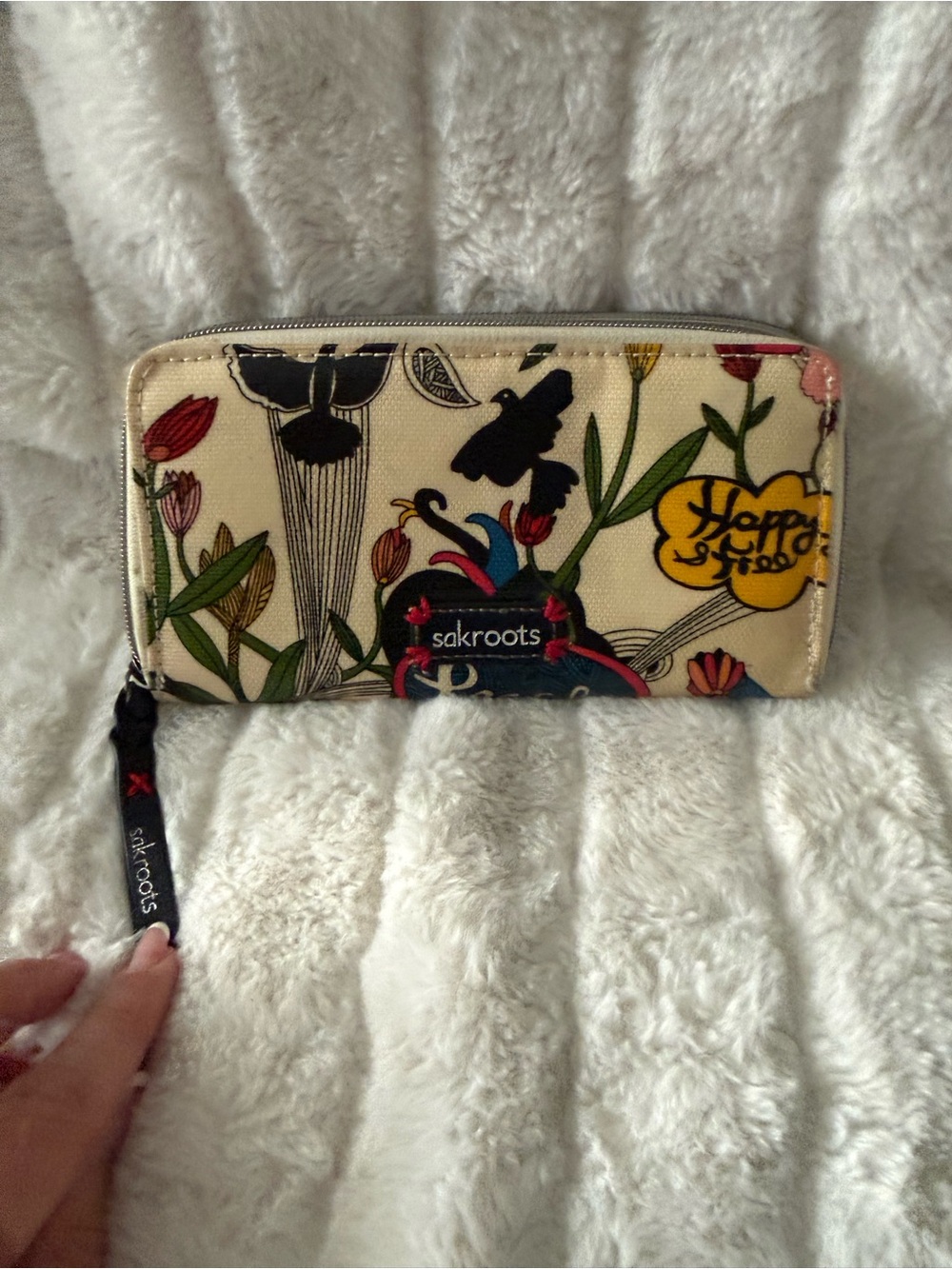 Sakroots Cream Floral Zip-Around Wallet with Multicolor Print